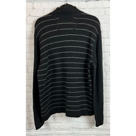 EDDIE BAUER mens black gray striped wool blend zip mock neck sweater pullover L - Picture 6 of 6